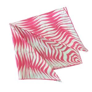 Vintage Burmel Silk Blend Satin Square Scarf Handkerchief‎ Pink White 22.5x22.5"